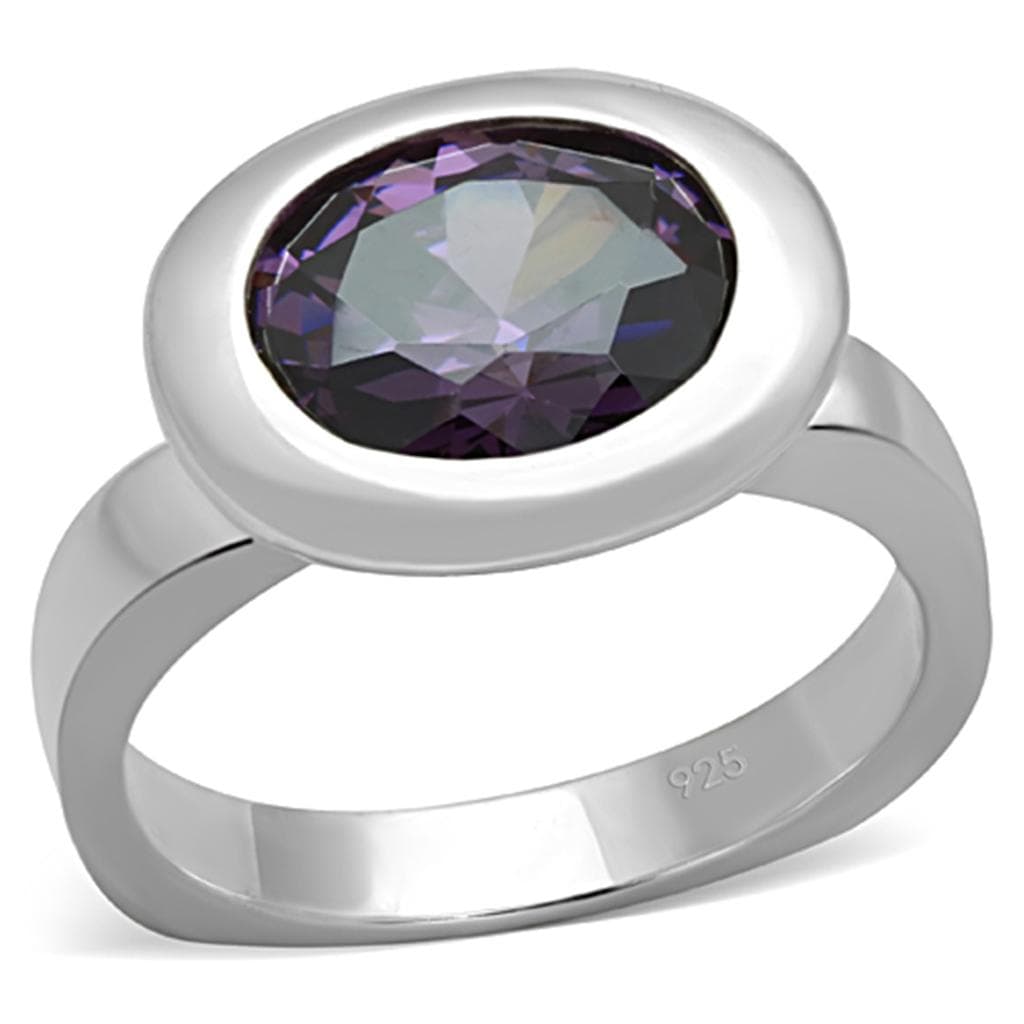 Sterling Silver Amethyst Oval Bezel Slim Dome Ring