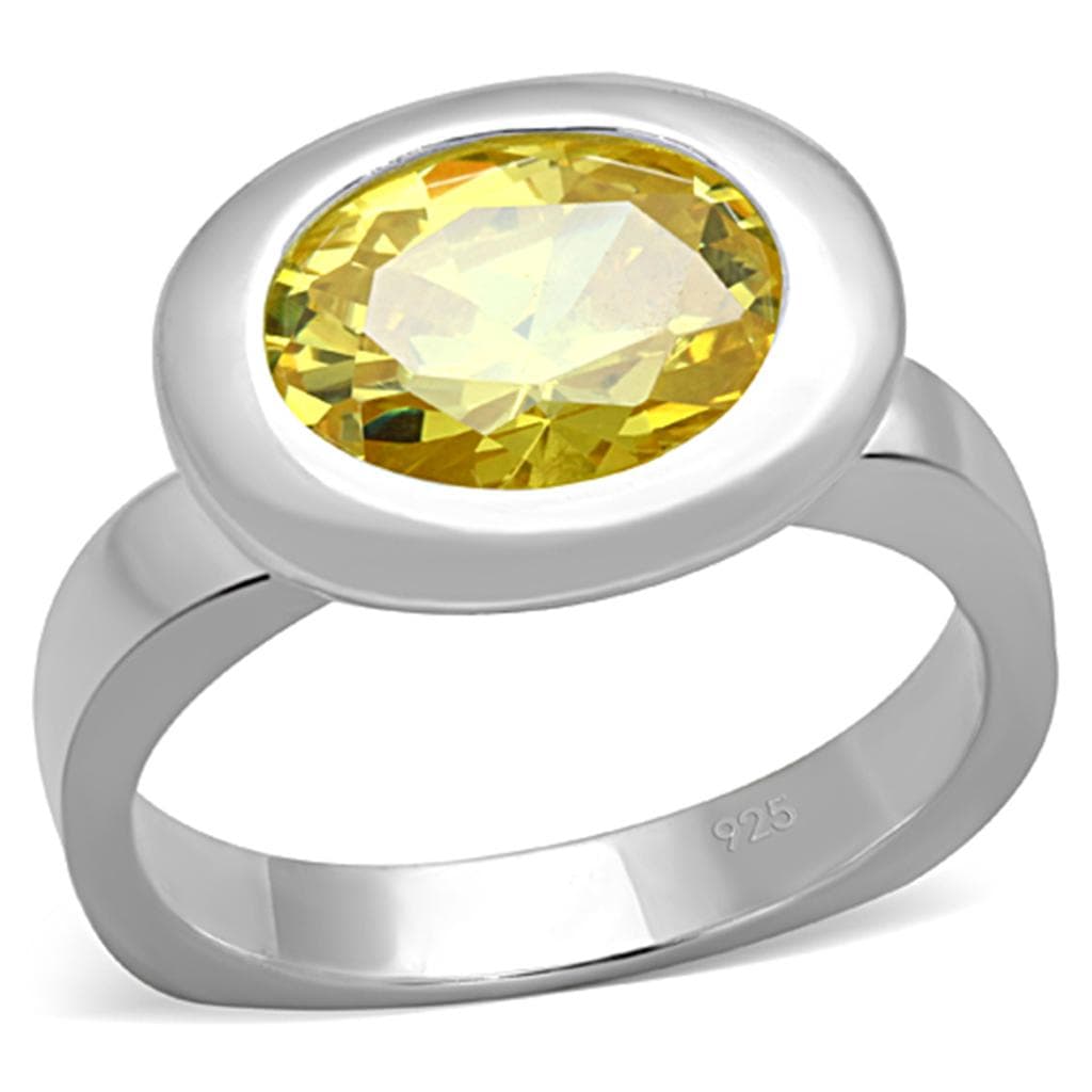 Sterling Silver Yellow Citrine Oval Bezel Slim Dome Ring