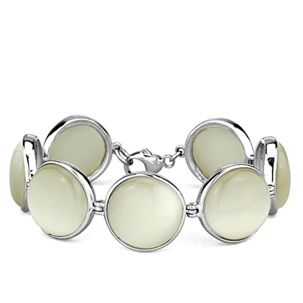 Sterling Silver Ivory Cabochon Round Link Bracelet