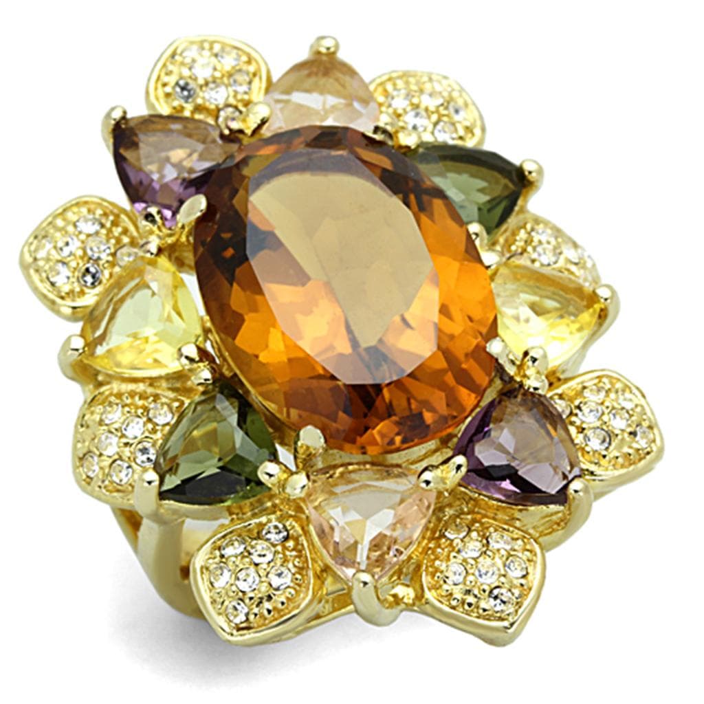 Sterling Silver Gold Multi Color Gemstone Oval Cluster Ring