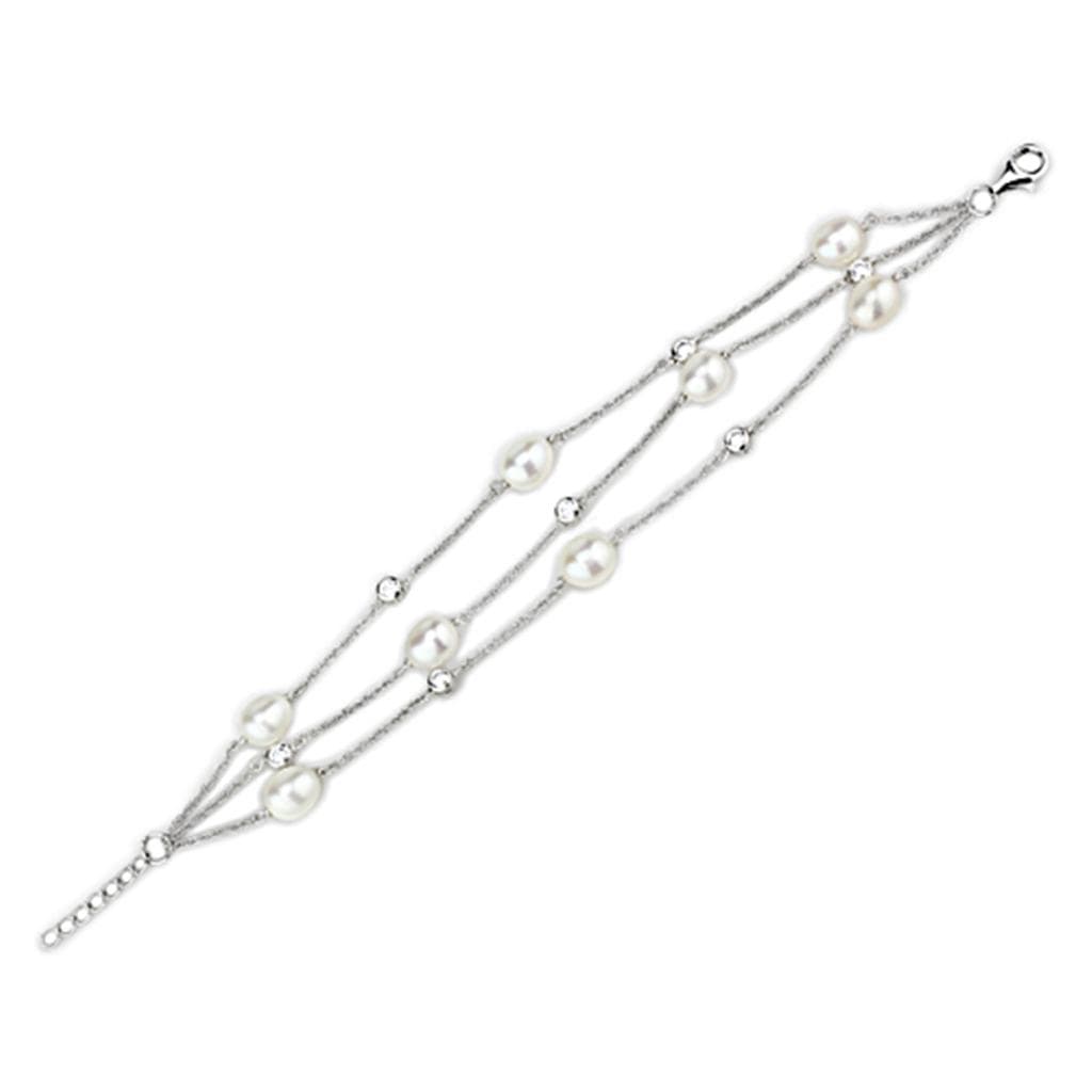 Sterling Silver Pearl Station Chain Bracelet