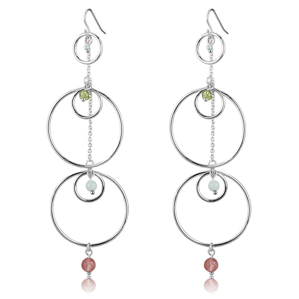Sterling Silver CZ Gemstone Circle Drop Earrings