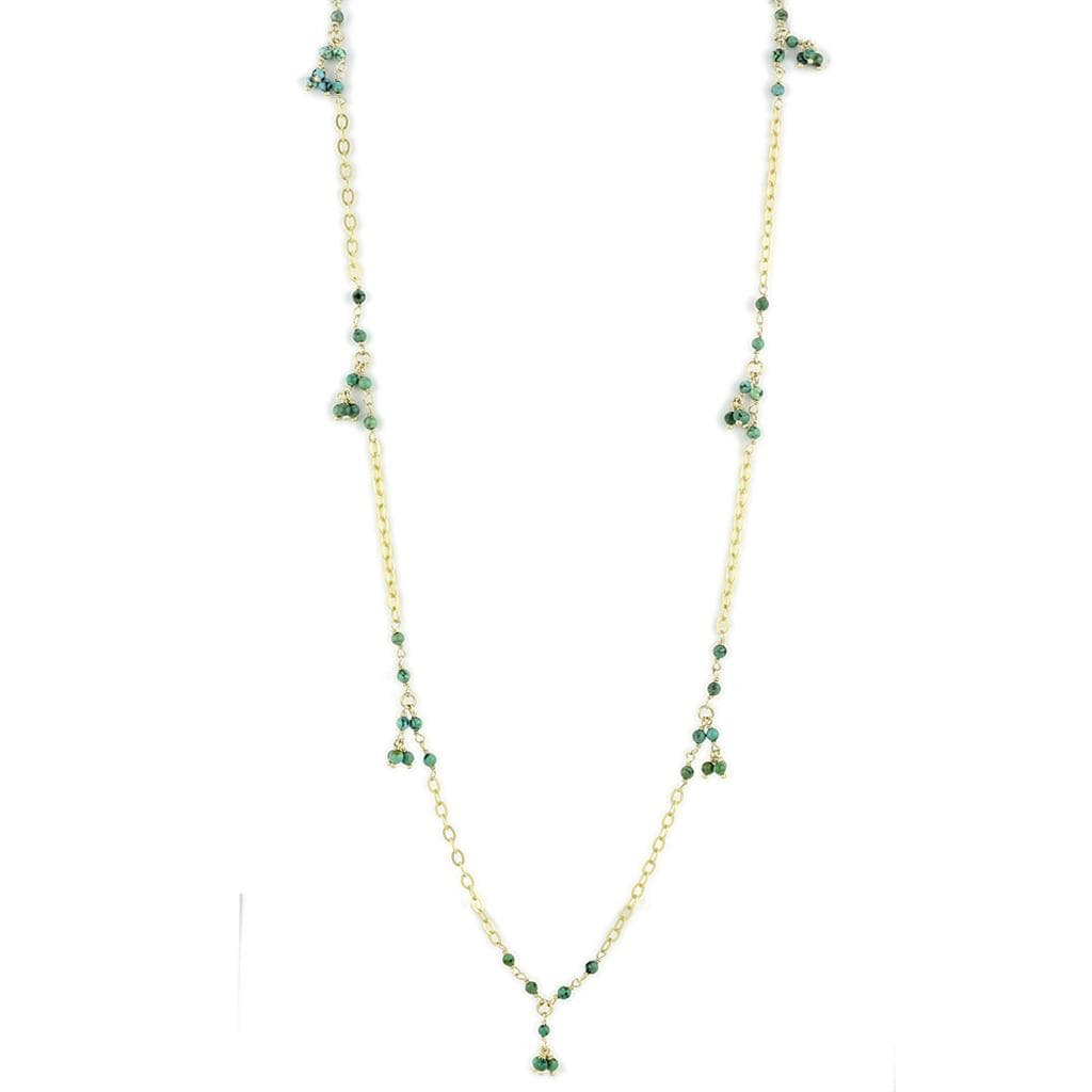 Sterling Silver Gold Green Emerald CZ Station Long Necklace