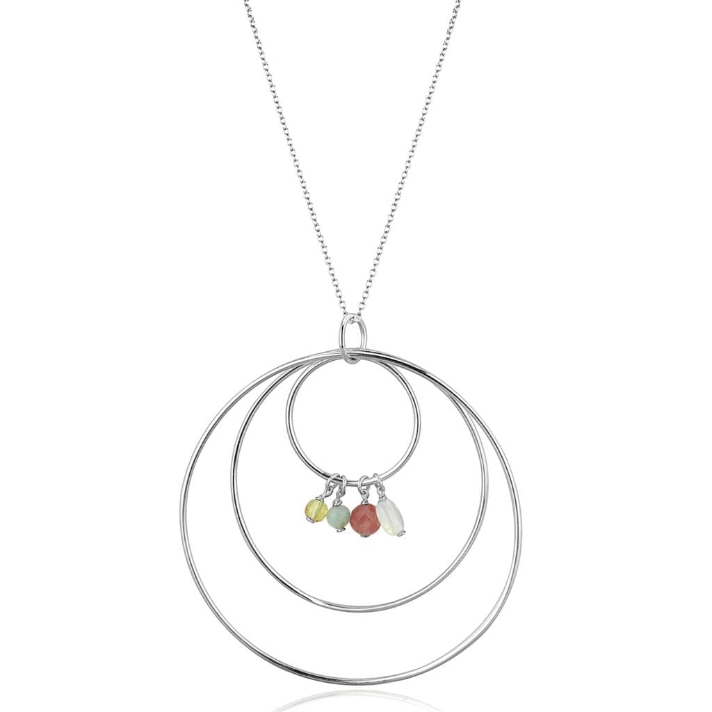 Sterling Silver Double Circle Gemstone Bead Pendant Necklace