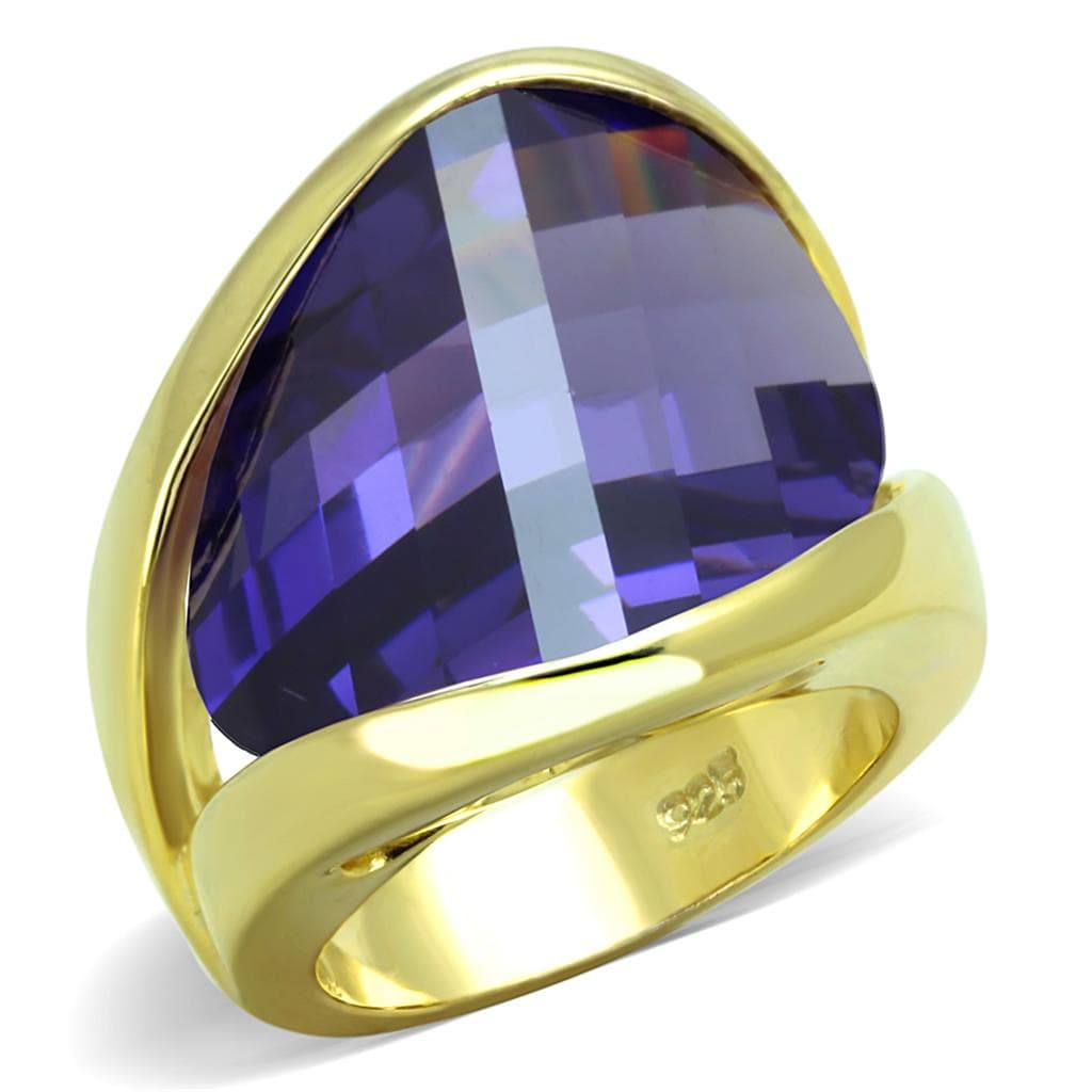 Sterling Silver Gold Amethyst Faceted Trillion Oversized Ring
