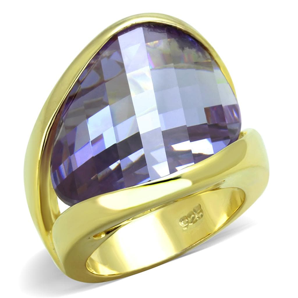 Sterling Silver Gold Lavender Faceted Trillion Oversized Ring