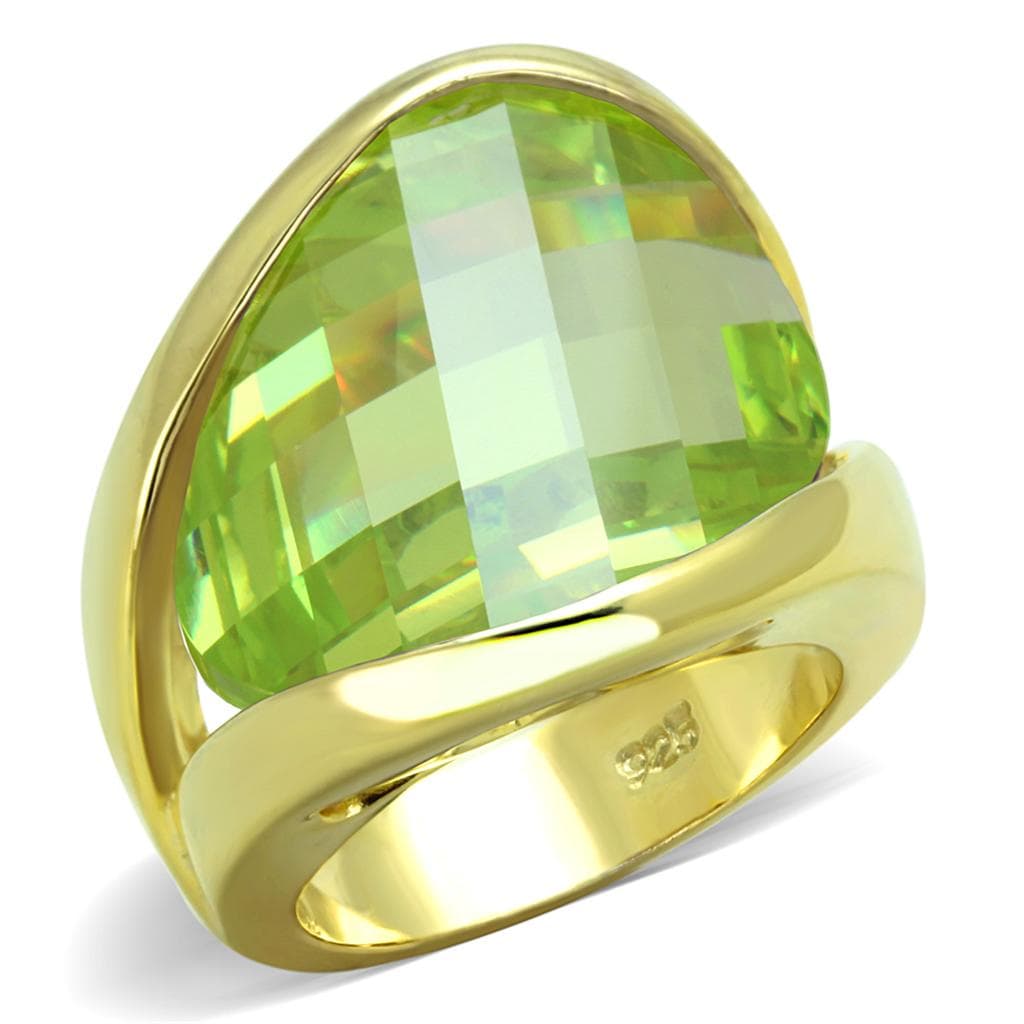 Sterling Silver Gold Peridot Green Faceted Trillion Ring