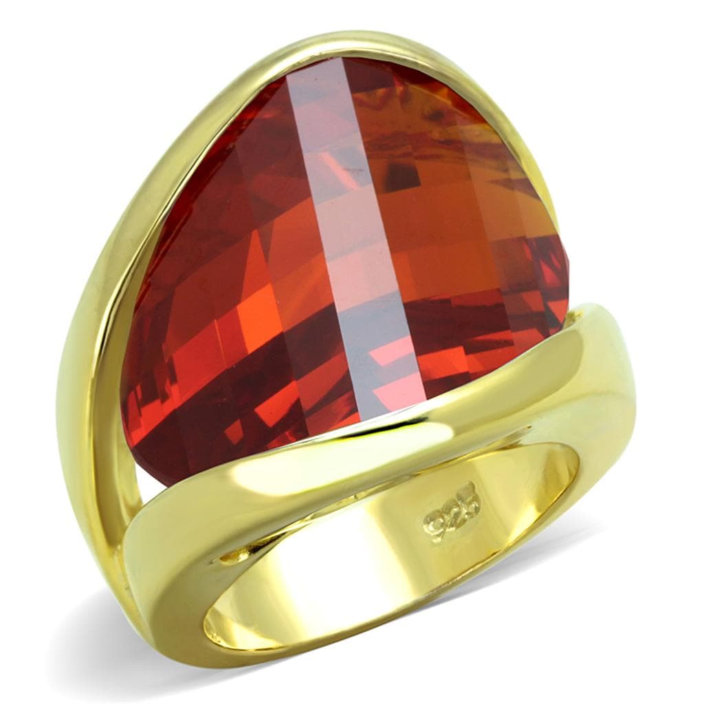 Sterling Silver Gold Red Orange Faceted Trillion Oversized Ring