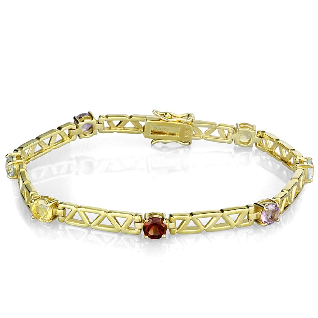 Sterling Silver Gold Garnet CZ Geometric Link Bracelet