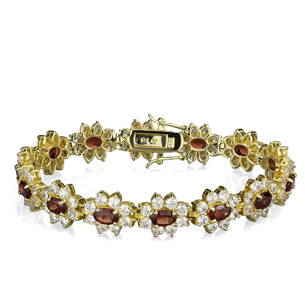 Sterling Silver Garnet CZ Flower Cluster Bracelet