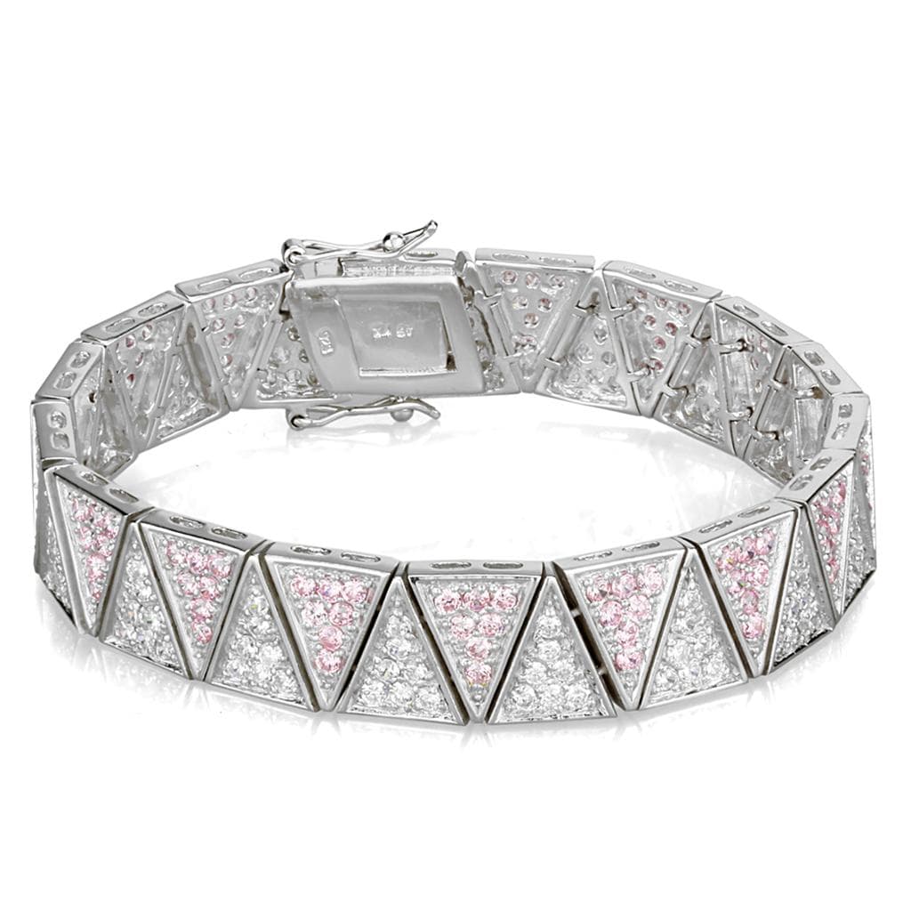 Sterling Silver Pink CZ Geometric Triangle Wide Bracelet