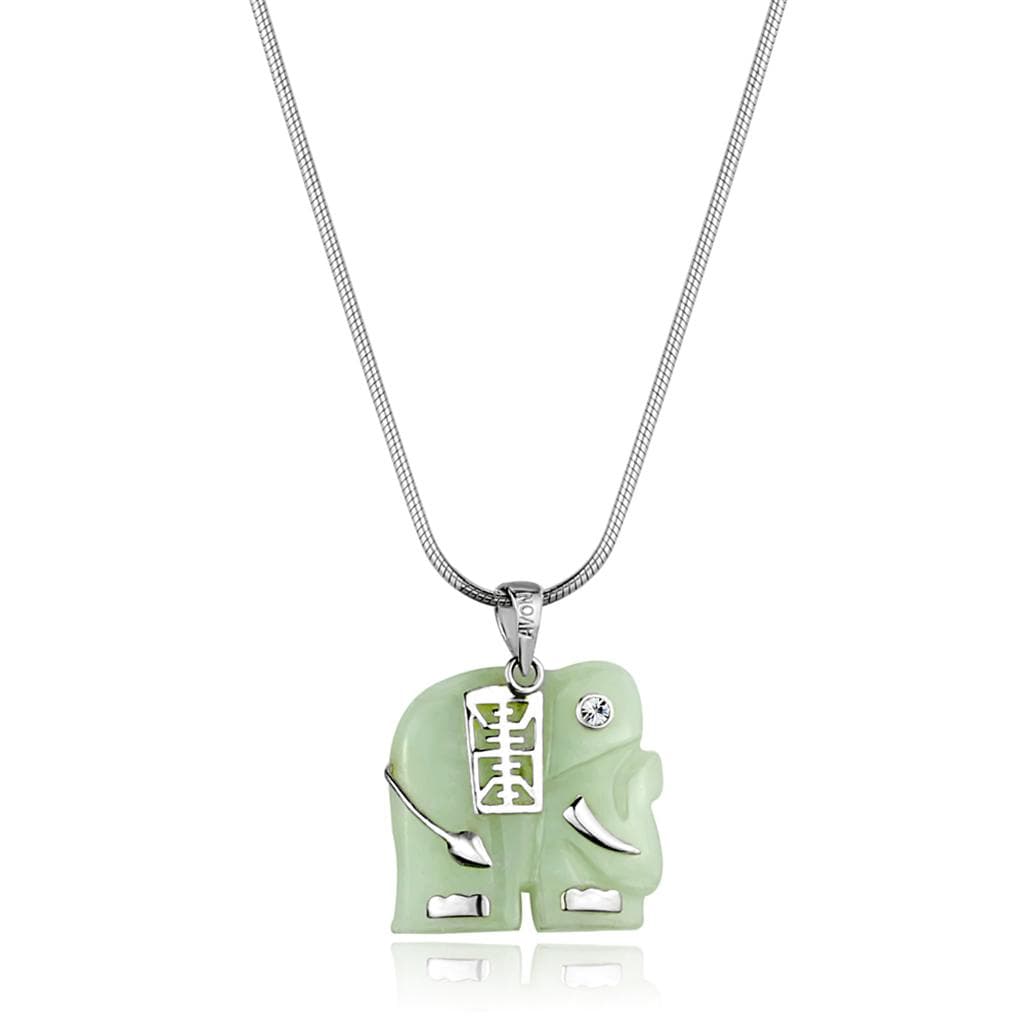Sterling Silver Green Jade Elephant Charm Pendant Necklace