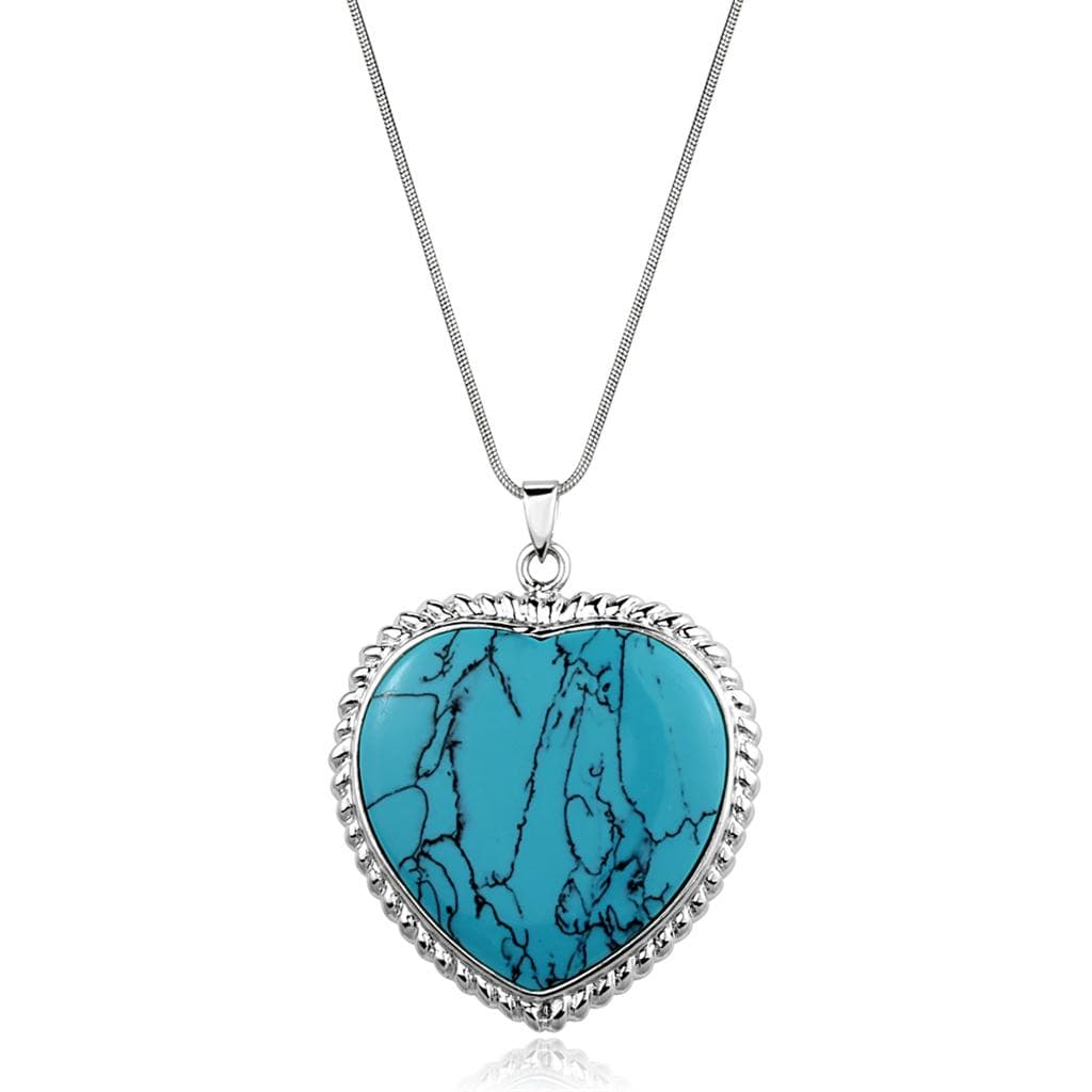 Sterling Silver Turquoise Heart Cabochon Pendant Necklace
