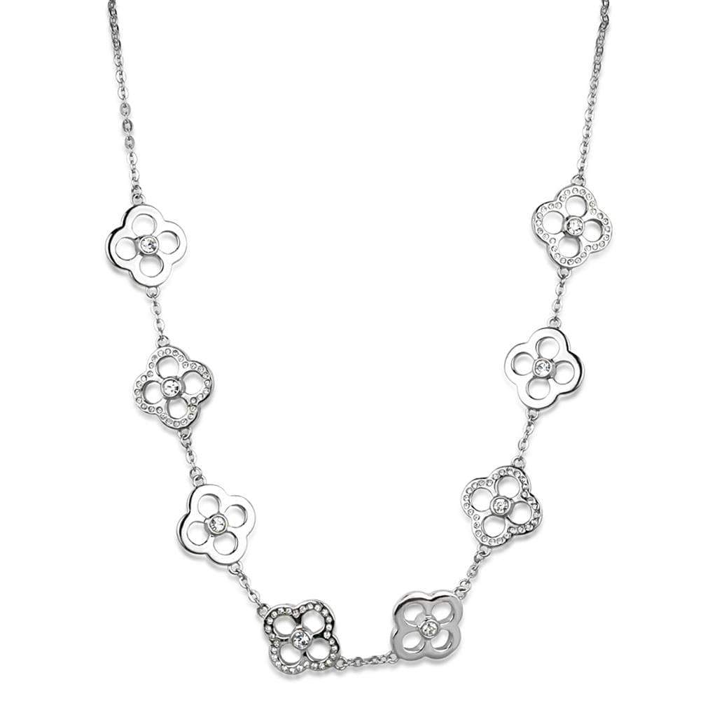 Sterling Silver CZ Quatrefoil Clover Station Necklace