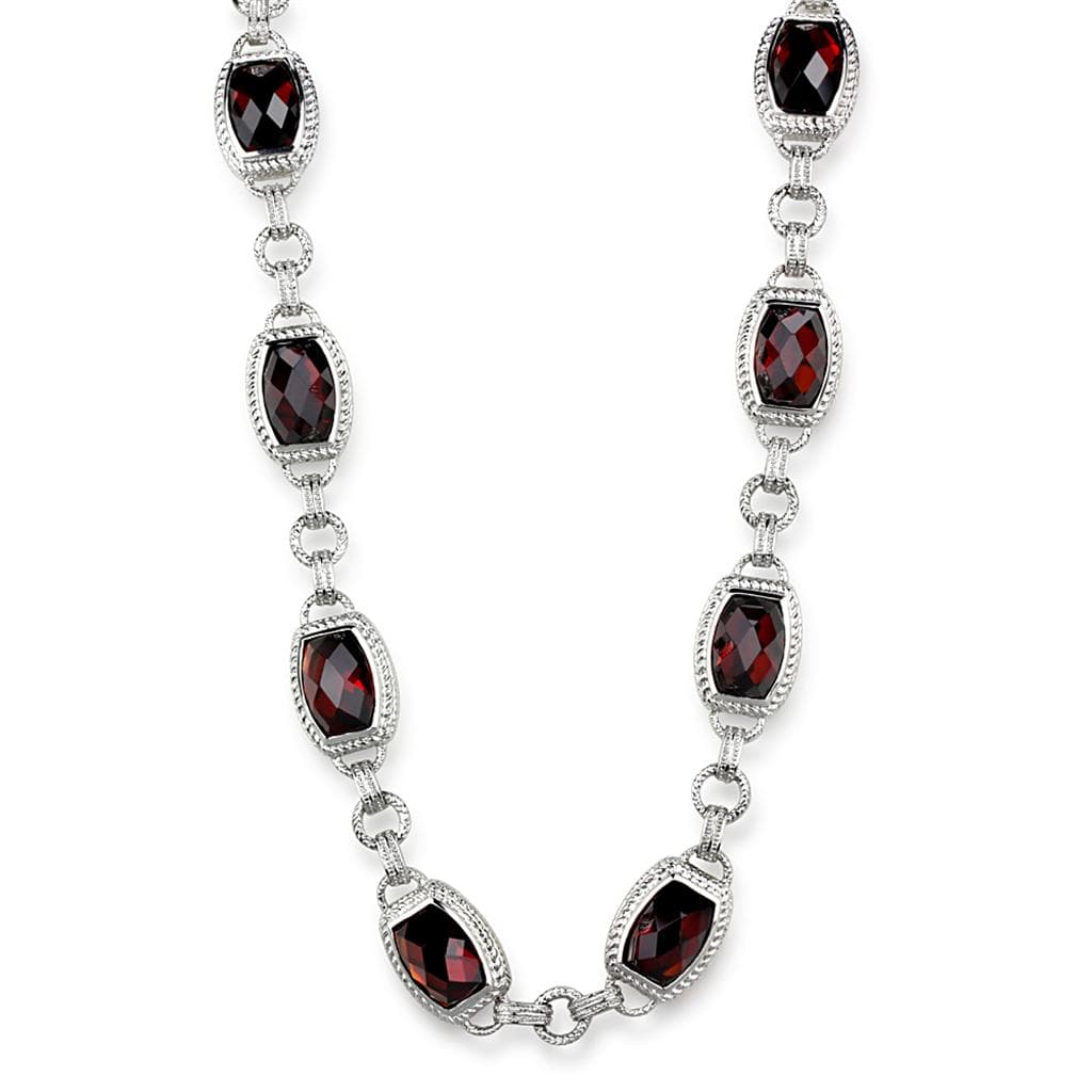 Sterling Silver Dark Red Garnet CZ Marquise Station Necklace