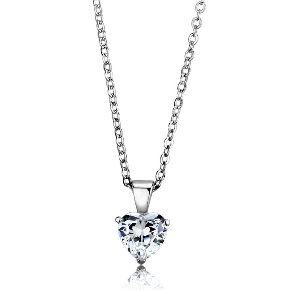 Sterling Silver CZ Heart Bezel Solitaire Pendant Necklace