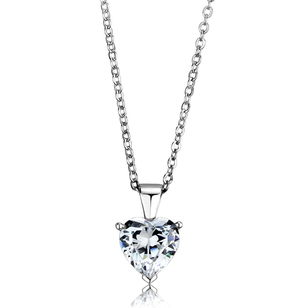 Sterling Silver CZ Heart Prong Solitaire Pendant Necklace