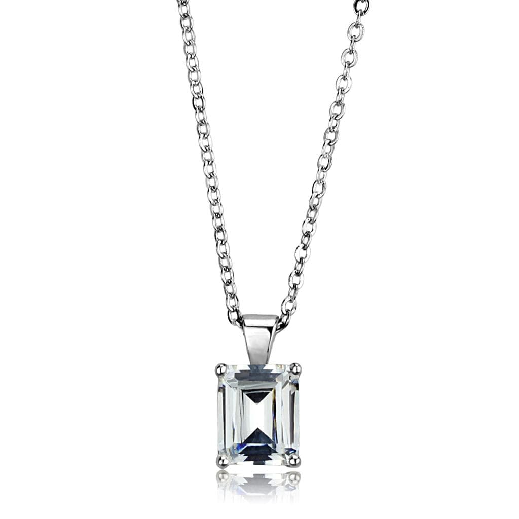 Sterling Silver CZ Emerald Cut Prong Pendant Necklace
