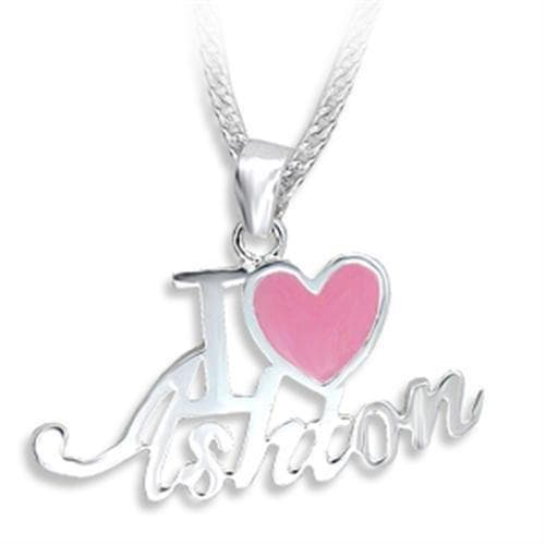 Brass Silver Pink Enamel Heart I Love Ashton Name Necklace