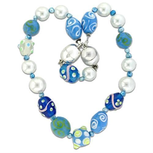 Brass Silver Blue Enamel Glass Bead Pearl Heart Pendant