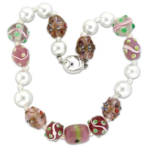 Brass Pearl Murano Glass Bead Stretch Bracelet Necklace