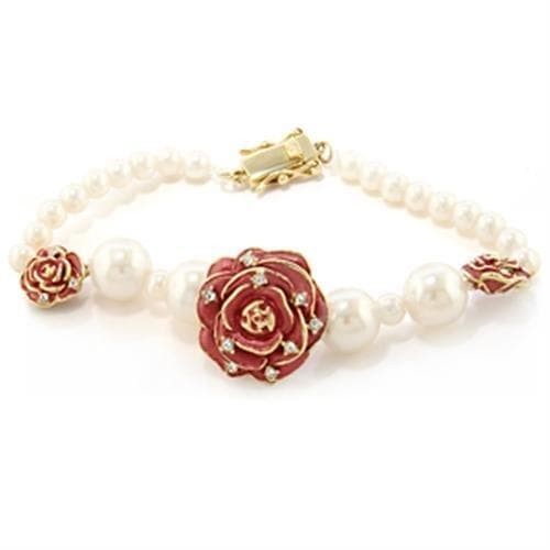 Brass Pearl Rose Gold Crystal Rose Clasp Bracelet