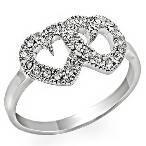 Sterling Silver CZ Double Heart Open Ring | The Stainless Jewelry