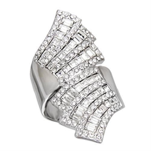 Sterling Silver CZ Baguette Fan Layered Cocktail Ring