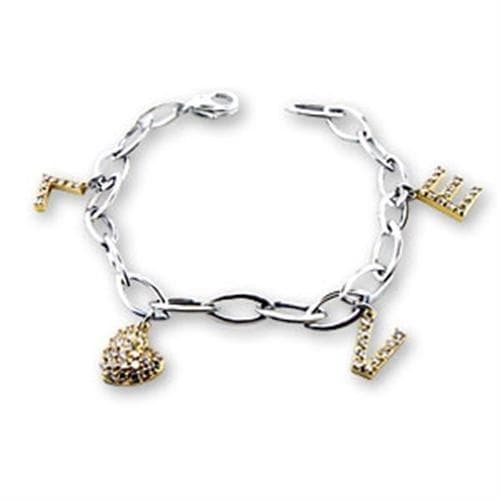 Sterling Silver Gold Two Tone Charm Heart Key Link Bracelet
