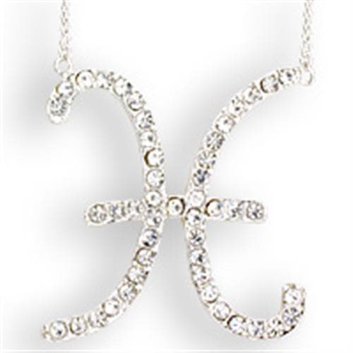 Brass Silver CZ Pisces Zodiac Symbol Pendant Necklace