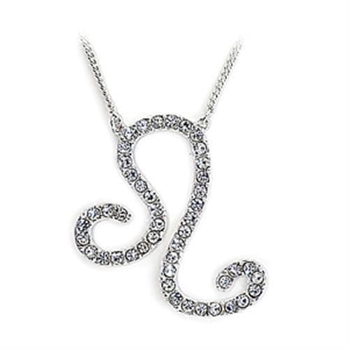 Brass Silver CZ Leo Zodiac Symbol Pendant Necklace