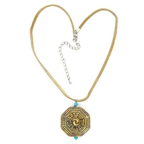Stainless Steel Gold Bagua Octagon Charm Turquoise Bead Necklace