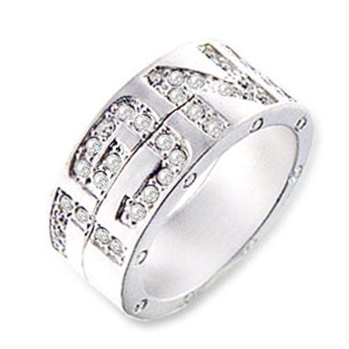 Brass Silver CZ Round Channel Wide Band Ring