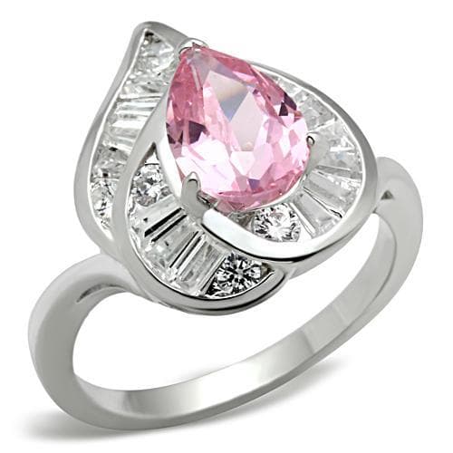 Sterling Silver Pink Pear CZ Swirl Loop Frame Cocktail Ring