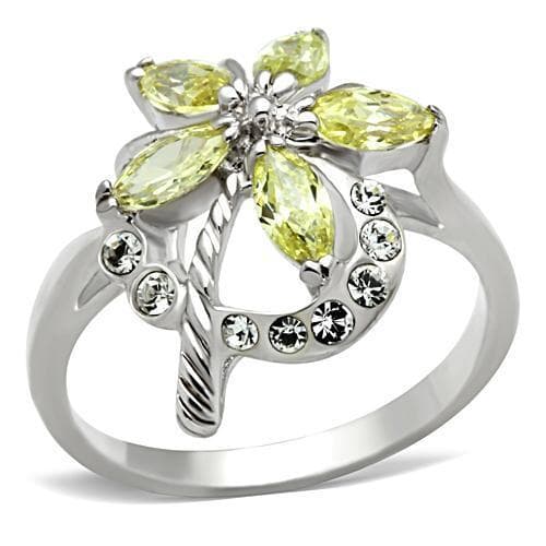 Sterling Silver Peridot Green CZ Marquise Flower Cocktail Ring