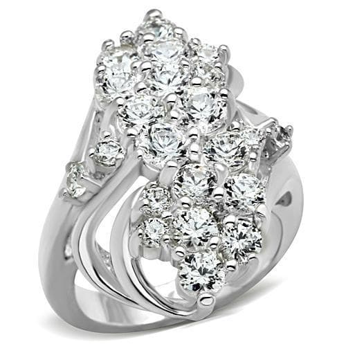 Sterling Silver CZ Round Cluster Cascading Bypass Cocktail Ring