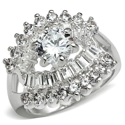 Sterling Silver CZ Round Baguette Starburst Halo Cocktail Ring