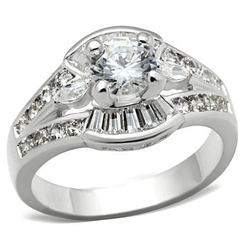 Sterling Silver CZ Round Baguette Split Shank Halo Ring
