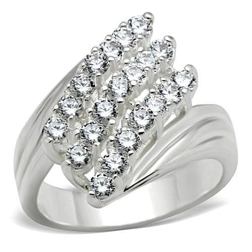 Sterling Silver CZ Round Multi Row Diagonal Cluster Ring