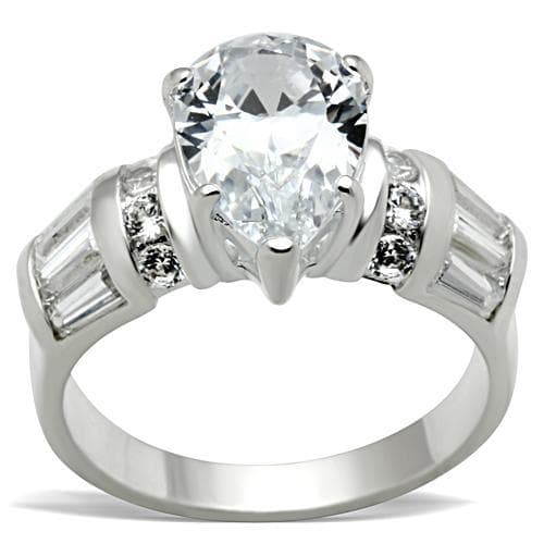 Sterling Silver CZ Pear Baguette Channel Cocktail Ring