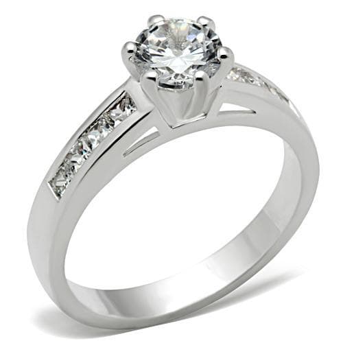 Sterling Silver CZ Round Solitaire Channel Accent Ring