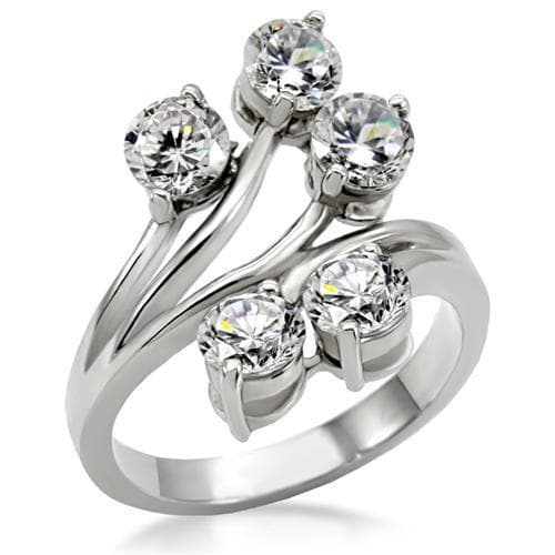 Stainless Steel Stainless Steel CZ Round Triple Cluster Ring