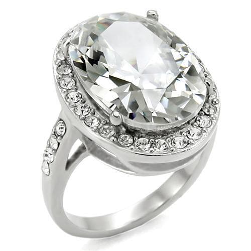 Stainless Steel Stainless Steel CZ Oval Oversized Pave Halo Ring