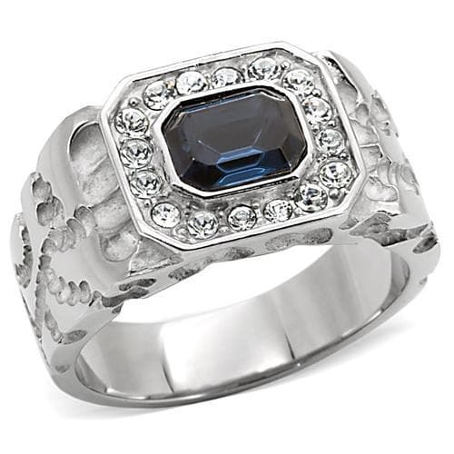 Stainless Steel Stainless Steel Dark Blue Sapphire Emerald Ring