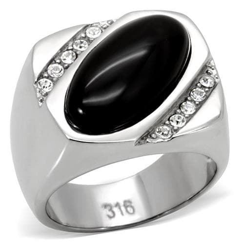 Stainless Steel Stainless Steel Black Onyx Oval CZ Accent Ring