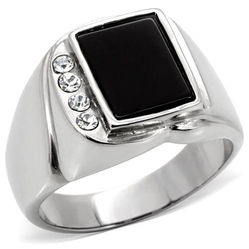 Stainless Steel Stainless Steel Black Onyx Square CZ Accent Ring