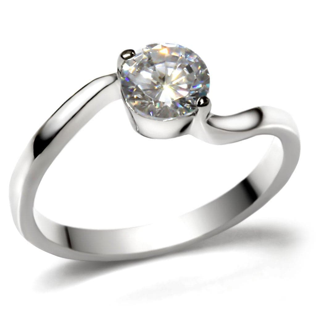 Stainless Steel CZ Tension Set Solitaire Ring