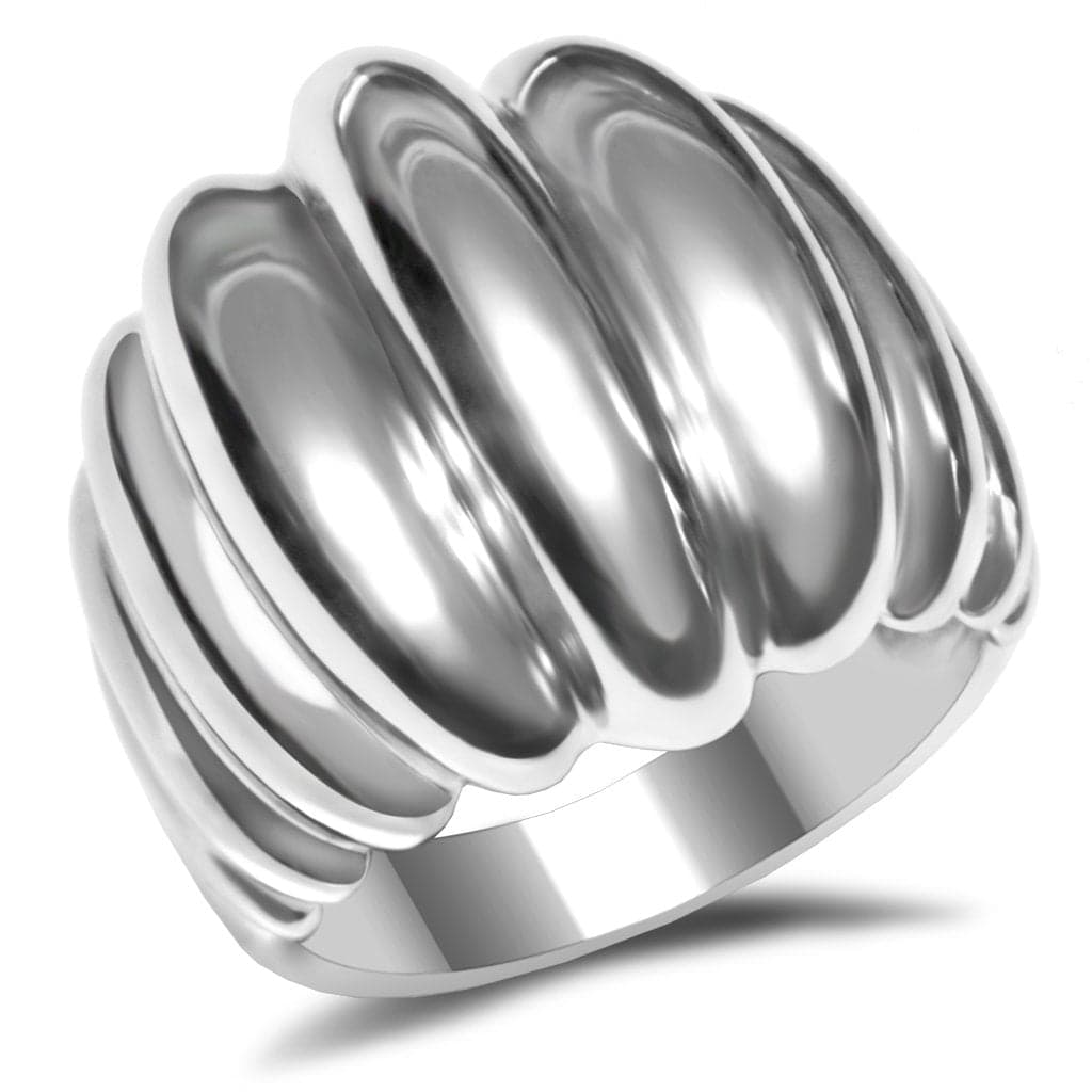 Stainless Steel Stainless Steel Polished Ribbed Scalloped Ring
