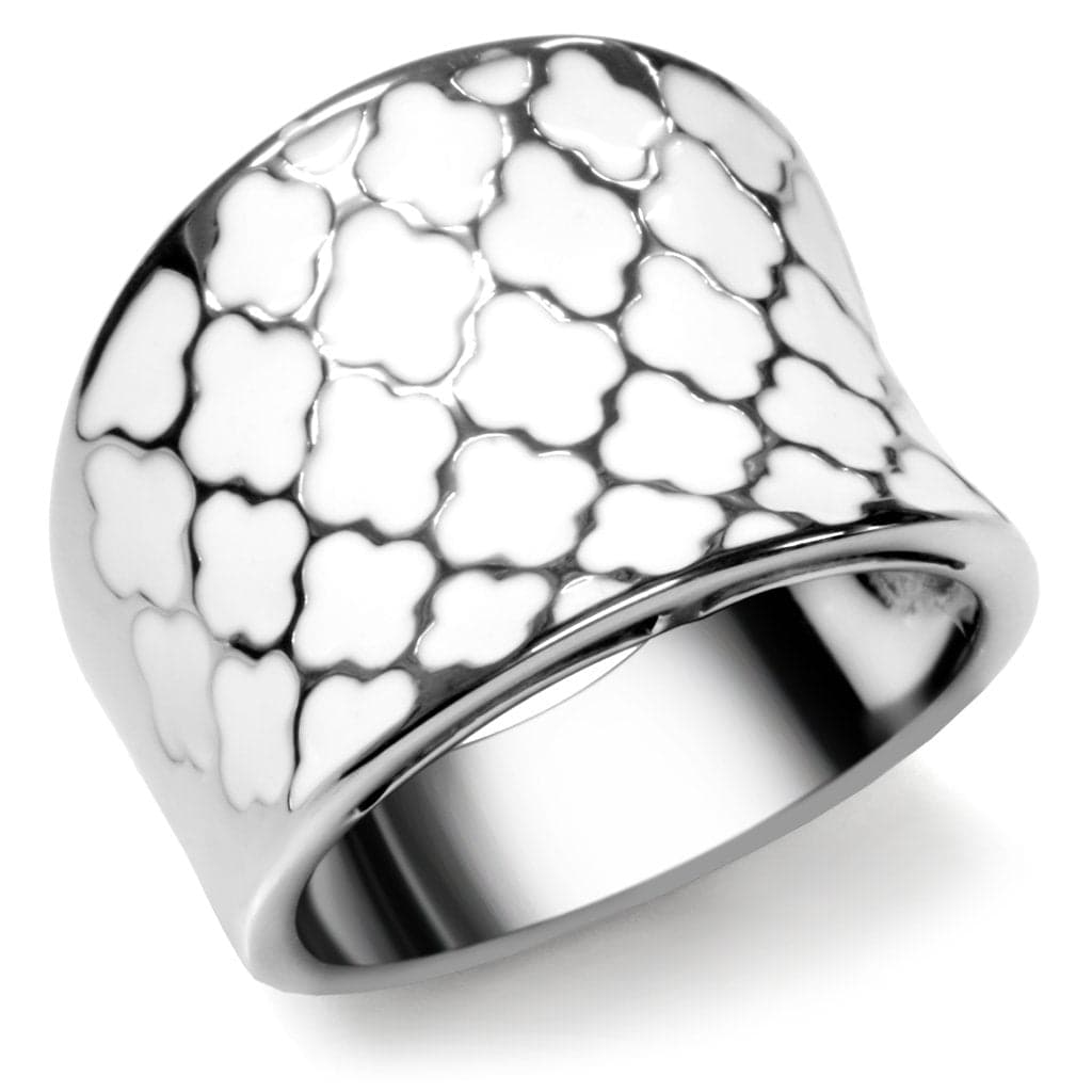 Stainless Steel White Pebble Texture Wide Band Ring
