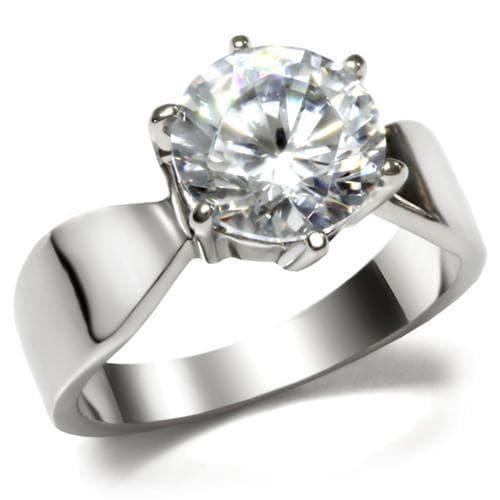 Stainless Steel CZ Round Solitaire Wide Band Ring